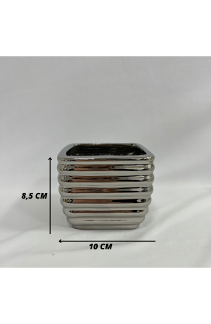 Cachepot Prata Canelado Metalizado