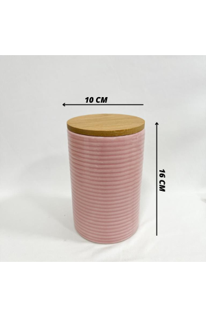 Pote Rosa de Cerâmica com Tampa de Bambu