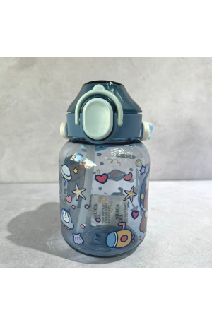 Garrafa Azul Infantil de Plástico com Canudo - 580ml