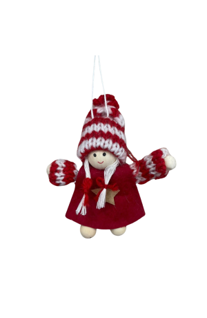 Enfeite Menina Com Gorro Vermelho Para Pendurar 8cm