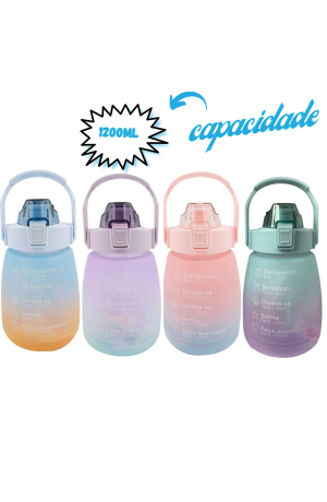 Garrafa Degradê com Adesivo Motivacional - Rosa com Azul  1200ml