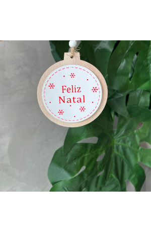 Enfeite Redondo para Pendurar - Feliz Natal Branco