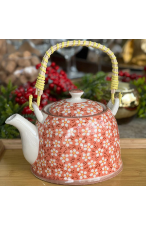 Bule Decorativo de Porcelana Floral - Laranja