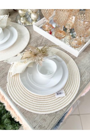 Jogo Americano Branco com Detalhes Dourado