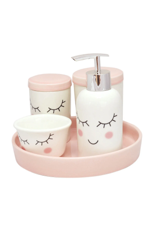 Kit de Banheiro Rosa Porcelana 5 Peças - Cilios