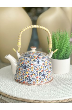 Bule Decorativo de Porcelana  Floral - Amarelo e Verde