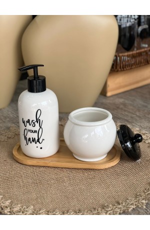 Kit de Banheiro com Bandeja de Bambu 3 peças