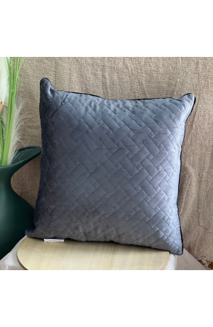 Capa de Almofada Cinza de Veludo com Borda Preta 43cm