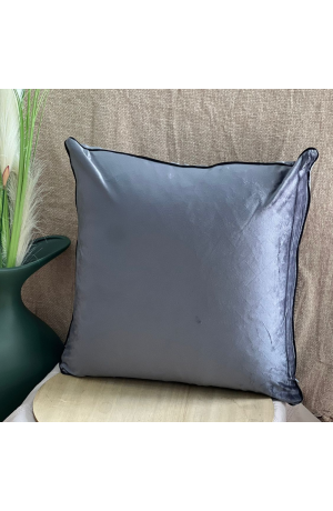 Capa de Almofada Cinza de Veludo com Borda Preta 43cm