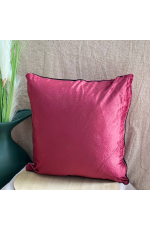Capa de Almofada Vinho de Veludo com Borda Preta 43cm