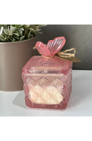 Vela Aromática com Castiçal Rosa e Tampa com Borboleta