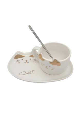 Xicara de Cerâmica  Branca com Pires + Colher 