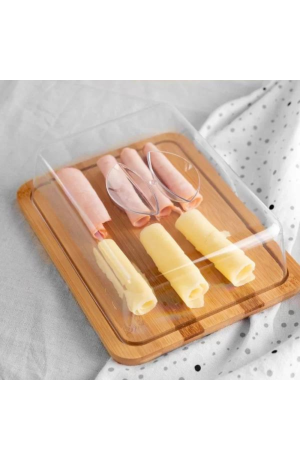 Porta Frios de Bambu Retangular com Tampa de Acrilico