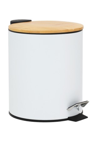 Lixeira 5L Branca com Tampa de Bambu com Pedal Lisa
