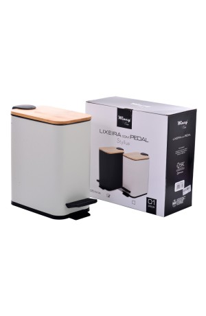  Lixeira Branca Styllus com Tampa de Bambu 5L