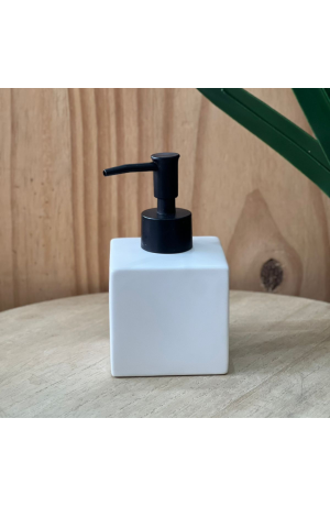 Porta Sabonete Liquido de Cerâmica - Branco com Tampa Preta  - 300ml