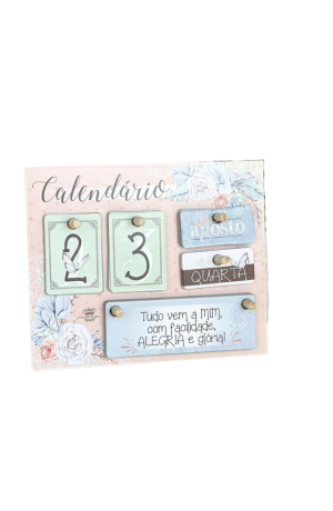 Calendário Permanente de Mesa MDF Floral Rosa