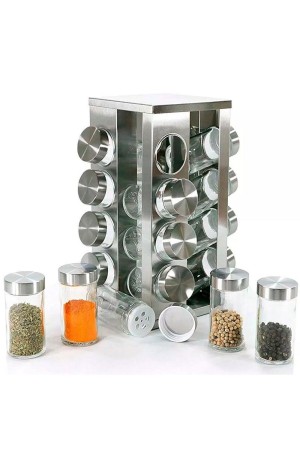 Jogo Porta Temperos de Inox Giratório Quadrado com 16 Potes