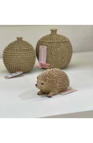 Escultura Ouriço em Poliresina Bege 6cm