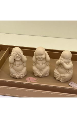 Kit Escultura Buda em Cimento 3 Peças - Areia