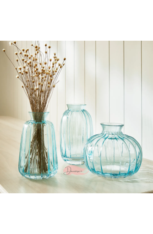 Vaso de Vidro Canelado - Azul 11cm X 7cm