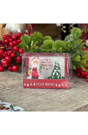 Vela Decorativa De Natal Papai Noel e Árvore 6x5cm