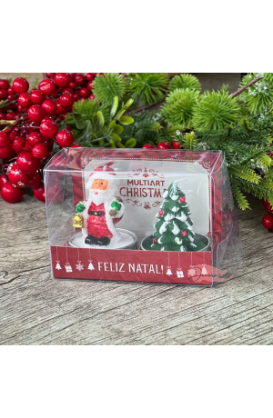 Vela Decorativa De Natal Papai Noel e Árvore 6x5cm