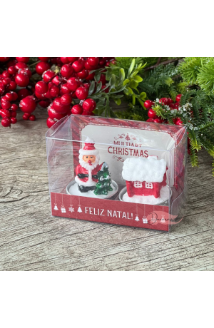 Vela Decorativa De Natal Papai Noel e Casa 6x5cm