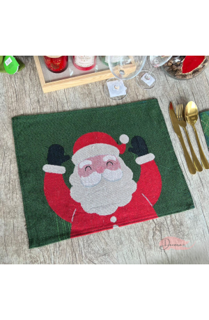 Jogo Americano de Natal em Tecido Verde - Papai Noel 33cm X 45cm