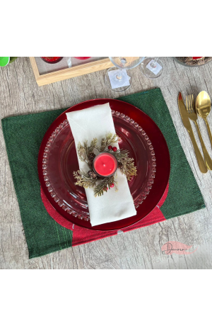 Jogo Americano de Natal em Tecido Verde - Papai Noel 33cm X 45cm