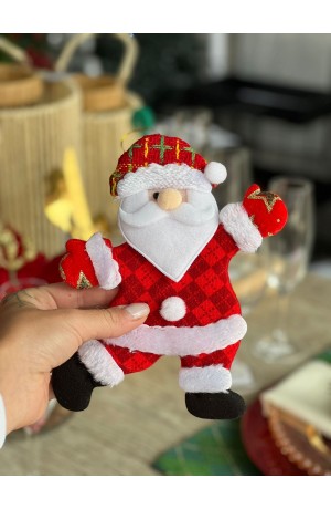 Enfeite p/ Pendurar Papai Noel Xadrez Vermelho