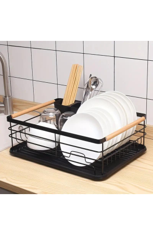 Escorredor de Louças com Porta Talheres e Bandeja  - Preto