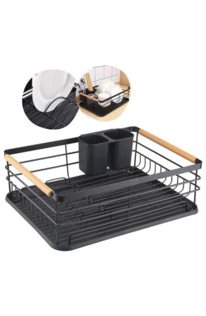Escorredor de Louças com Porta Talheres e Bandeja - Preto