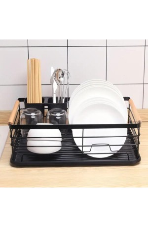 Escorredor de Louças com Porta Talheres e Bandeja - Preto