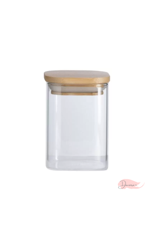 Pote de Vidro Borossilicato Quadrado com Tampa de Bambu Hermético 235ml