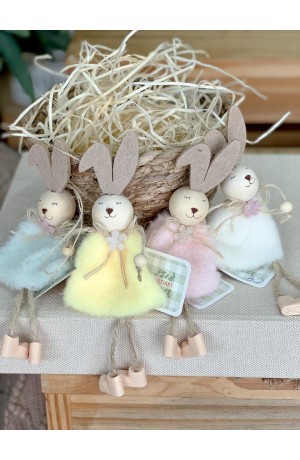 Enfeite Coelha de Páscoa 18cm Roupinha Amarela