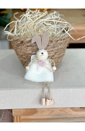 Enfeite Coelha de Páscoa 18cm Roupinha Branca