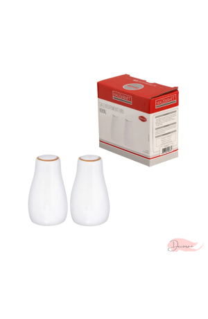 Saleiro e Pimenteiro de Porcelana Royal com Borda Dourada