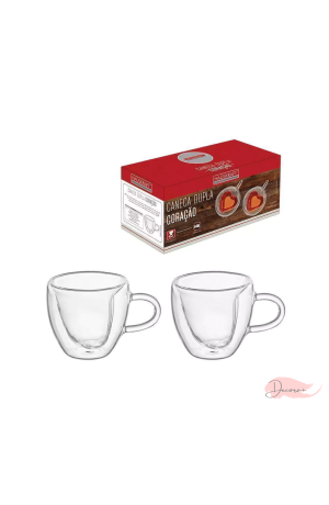 Kit com 2 Xicaras de Parede Dupla Coração 80ml