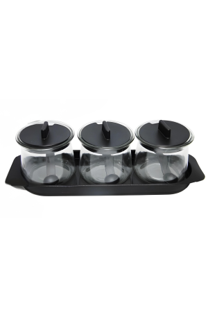 Porta Condimentos de Vidro com Bandeja - 4 Peças