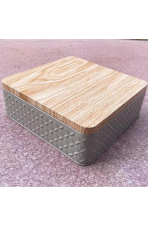 Pote de Metal com Tampa Quadrado - Cinza