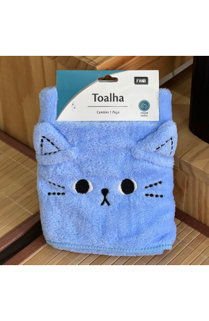 Toalha Infantil Gatinho - Azul 34.5cm X 74.5cm