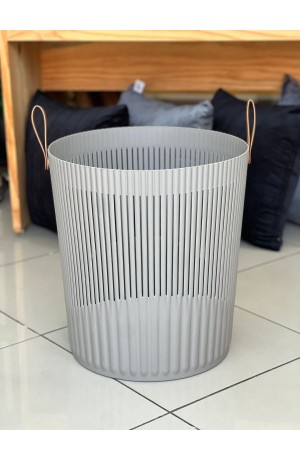 Cesto Multiuso Cinza com alça de Couro 36x40cm