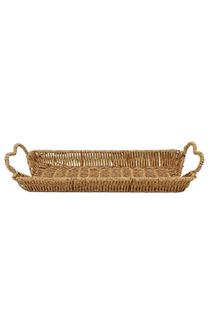 Bandeja Retangular Rattan Coração - 35cm X 12cm X 4,5cm