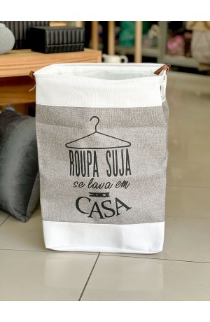 Cesto de Roupa Cinza c/ Branco 