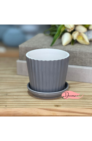 Vaso de Cerâmica com Prato Cinza  - 10cm X 10cm