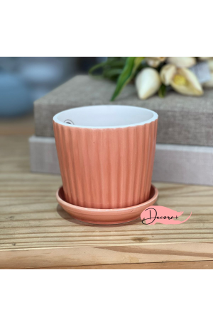 Vaso de Cerâmica com Prato Laranja  - 10cm X 10cm
