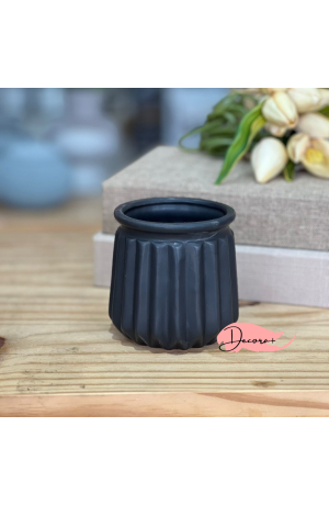 Vaso Canelado de Cerâmica Preto - 9cm X 9cm