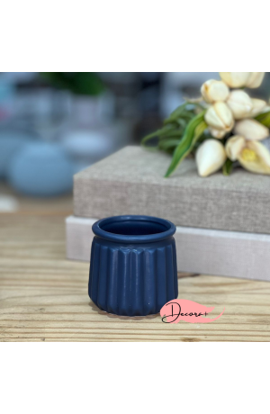 Vaso Canelado de Cerâmica Azul (PQ)- 9cm X 9cm