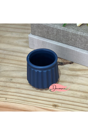 Vaso Canelado de Cerâmica Azul (PQ)- 9cm X 9cm